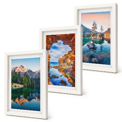 Set 3 slike u okviru Planinska jezera s odrazima u vodi i stijenama