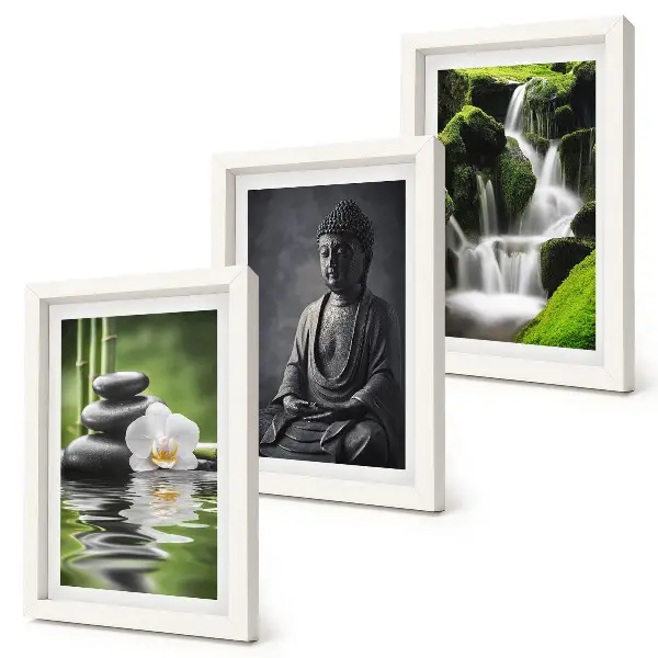 Set od 3 slike u okviru opuštajući zen motivi s vodom, kamenjem i Budom