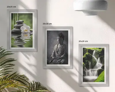 Set od 3 slike u okviru opuštajući zen motivi s vodom, kamenjem i Budom