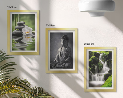 Set 3 slike u okviru Opuštajuće ZEN slike s vodom, kamenjem i Budom