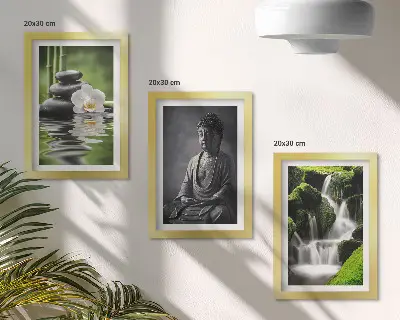 Set od 3 slike u okviru opuštajući zen motivi s vodom, kamenjem i Budom
