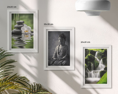 Set 3 slike u okviru Opuštajuće ZEN slike s vodom, kamenjem i Budom