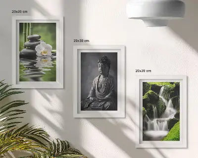 Set od 3 slike u okviru opuštajući zen motivi s vodom, kamenjem i Budom