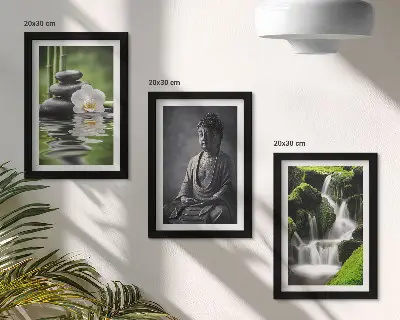 Set od 3 slike u okviru opuštajući zen motivi s vodom, kamenjem i Budom