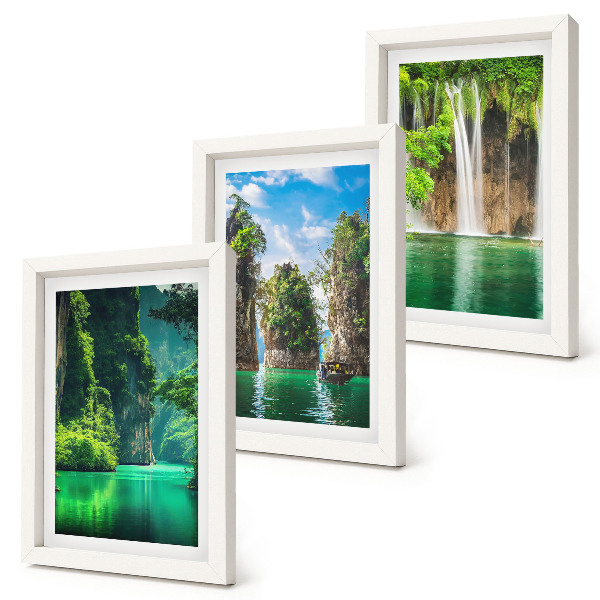 Set 3 slike u okviru Zeleni krajolici s vodopadima i stijenama