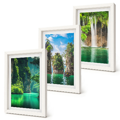 Set 3 slike u okviru Zeleni krajolici s vodopadima i stijenama