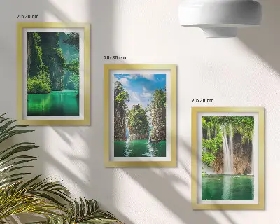 Zeleni krajolici s vodopadima i stijenama set od 3 slike u okviru
