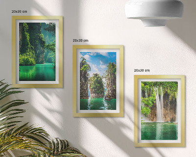 Set 3 slike u okviru Zeleni krajolici s vodopadima i stijenama