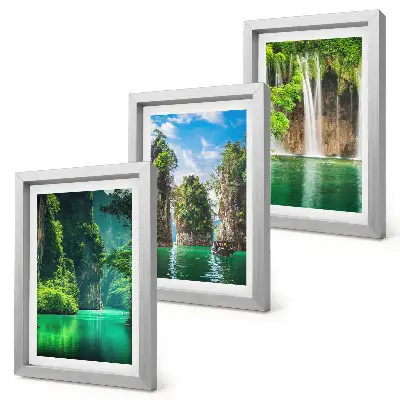 Zeleni krajolici s vodopadima i stijenama set od 3 slike u okviru