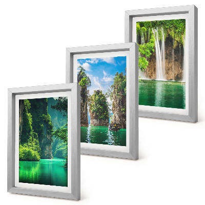 Set 3 slike u okviru Zeleni krajolici s vodopadima i stijenama