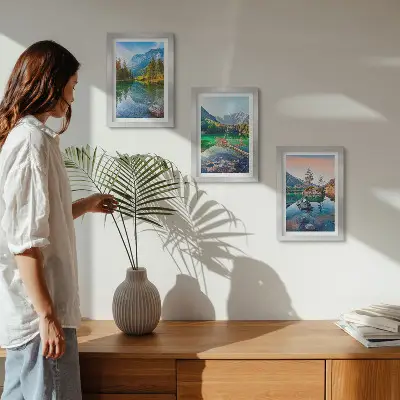 Zidna galerija slika planinska jezera s vodom i prirodnim krajolikom