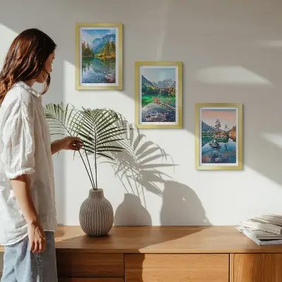 Zidna galerija slika planinska jezera s vodom i prirodnim krajolikom
