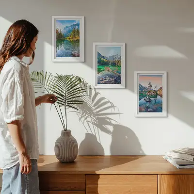 Zidna galerija slika planinska jezera s vodom i prirodnim krajolikom