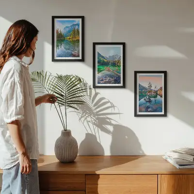 Zidna galerija slika planinska jezera s vodom i prirodnim krajolikom