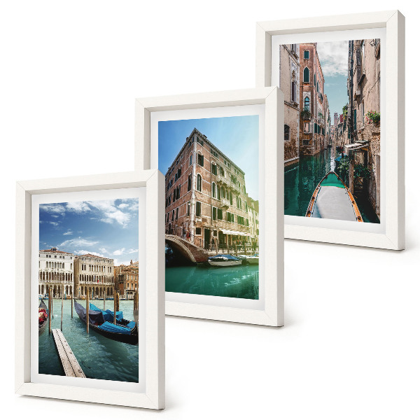 Set 3 slike u okviru Pogled na Veneciju s kanalima i urbanom arhitekturom