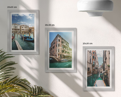 Set 3 slike u okviru Pogled na Veneciju s kanalima i urbanom arhitekturom