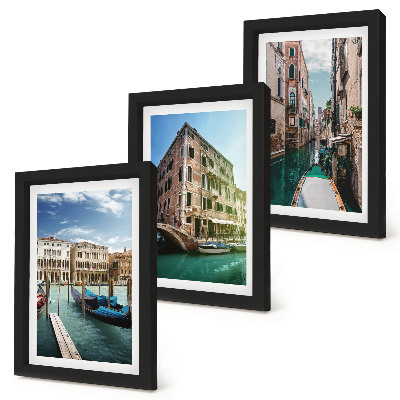 Set 3 slike u okviru Pogled na Veneciju s kanalima i urbanom arhitekturom