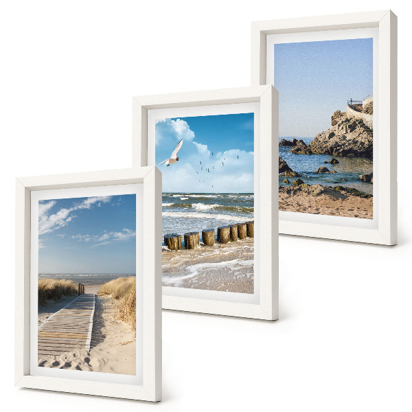 Set 3 slike u okviru Plaža s drvenom stazom, morem i obalnim liticama