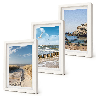 Set 3 slike u okviru Plaža s drvenom stazom, morem i obalnim liticama