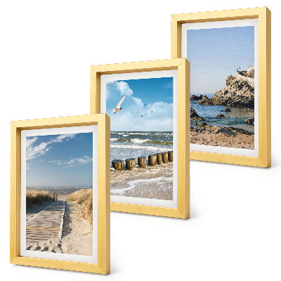 Set 3 slike u okviru Plaža s drvenom stazom, morem i obalnim liticama