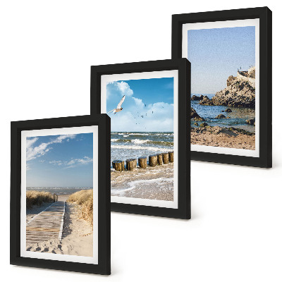 Set 3 slike u okviru Plaža s drvenom stazom, morem i obalnim liticama