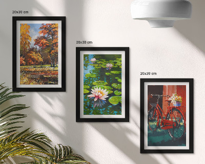 Zidna galerija slika Jesenske boje, ribnjak s lokvanjima, bicikl na terasi