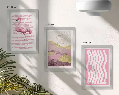Set 3 slike u okviru ružičasti flamingosi s pastelnim planinskim krajolikom i natpisom
