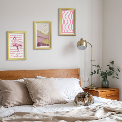 Set 3 slike u okviru Ružičasti flamingosi pastelni planinski krajolik hladni natpis