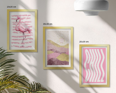 Set 3 slike u okviru Ružičasti flamingosi pastelni planinski krajolik hladni natpis