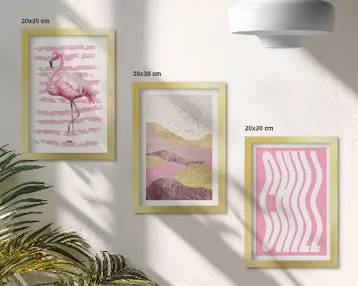 Set 3 slike u okviru ružičasti flamingosi s pastelnim planinskim krajolikom i natpisom