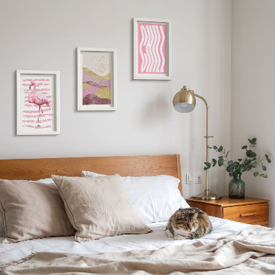 Set 3 slike u okviru Ružičasti flamingosi pastelni planinski krajolik hladni natpis