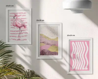 Set 3 slike u okviru ružičasti flamingosi s pastelnim planinskim krajolikom i natpisom