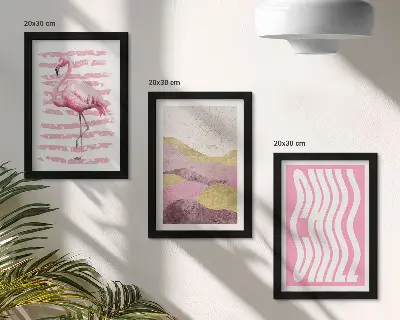 Set 3 slike u okviru ružičasti flamingosi s pastelnim planinskim krajolikom i natpisom
