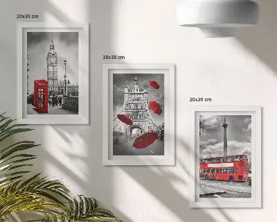 Komplet slika u okviru pogled na London s crvenim kišobranom i autobusom