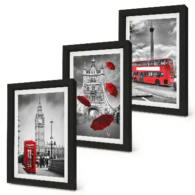 Komplet slika u okviru pogled na London s crvenim kišobranom i autobusom