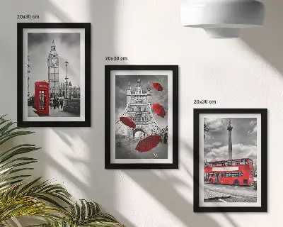 Komplet slika u okviru pogled na London s crvenim kišobranom i autobusom