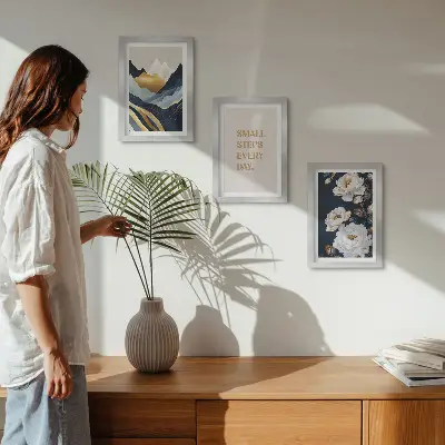 Zidna galerija slika apstraktno planinsko cvijeće i inspirativni natpisi
