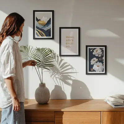 Zidna galerija slika apstraktno planinsko cvijeće i inspirativni natpisi