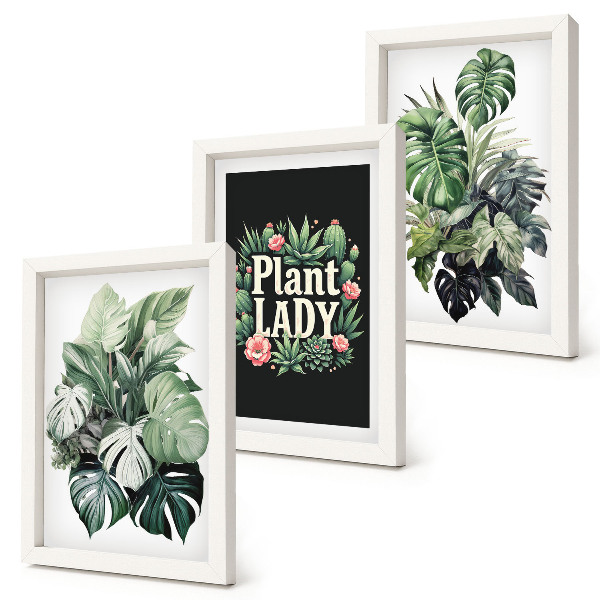 Set 3 slike u okviru Tropske biljke s natpisom Plant Lady u zelenoj boji