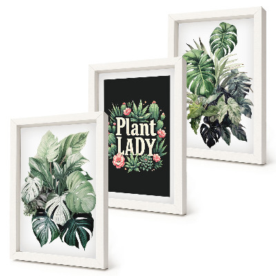 Set 3 slike u okviru Tropske biljke s natpisom Plant Lady u zelenoj boji