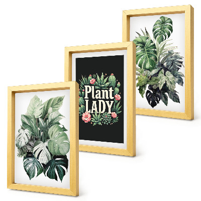 Set 3 slike u okviru Tropske biljke s natpisom Plant Lady u zelenoj boji