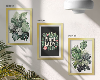Set 3 slike u okviru Tropske biljke s natpisom Plant Lady u zelenoj boji
