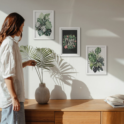 Set 3 slike u okviru Tropske biljke s natpisom Plant Lady u zelenoj boji