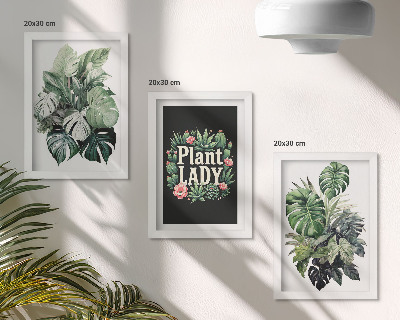 Set 3 slike u okviru Tropske biljke s natpisom Plant Lady u zelenoj boji
