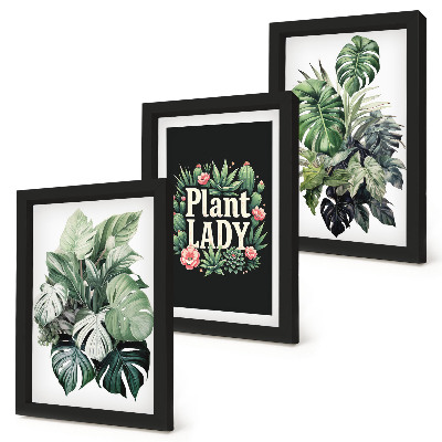 Set 3 slike u okviru Tropske biljke s natpisom Plant Lady u zelenoj boji