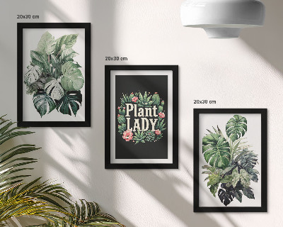 Set 3 slike u okviru Tropske biljke s natpisom Plant Lady u zelenoj boji