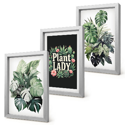 Set 3 slike u okviru Tropske biljke s natpisom Plant Lady u zelenoj boji