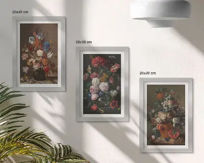 Set od 3 slike u okviru cvijeće u vazama s vintage biljnim kompozicijama