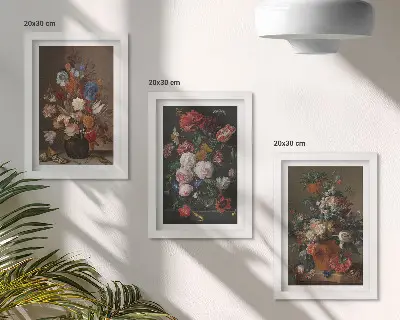 Set od 3 slike u okviru cvijeće u vazama s vintage biljnim kompozicijama