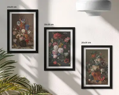 Set od 3 slike u okviru cvijeće u vazama s vintage biljnim kompozicijama